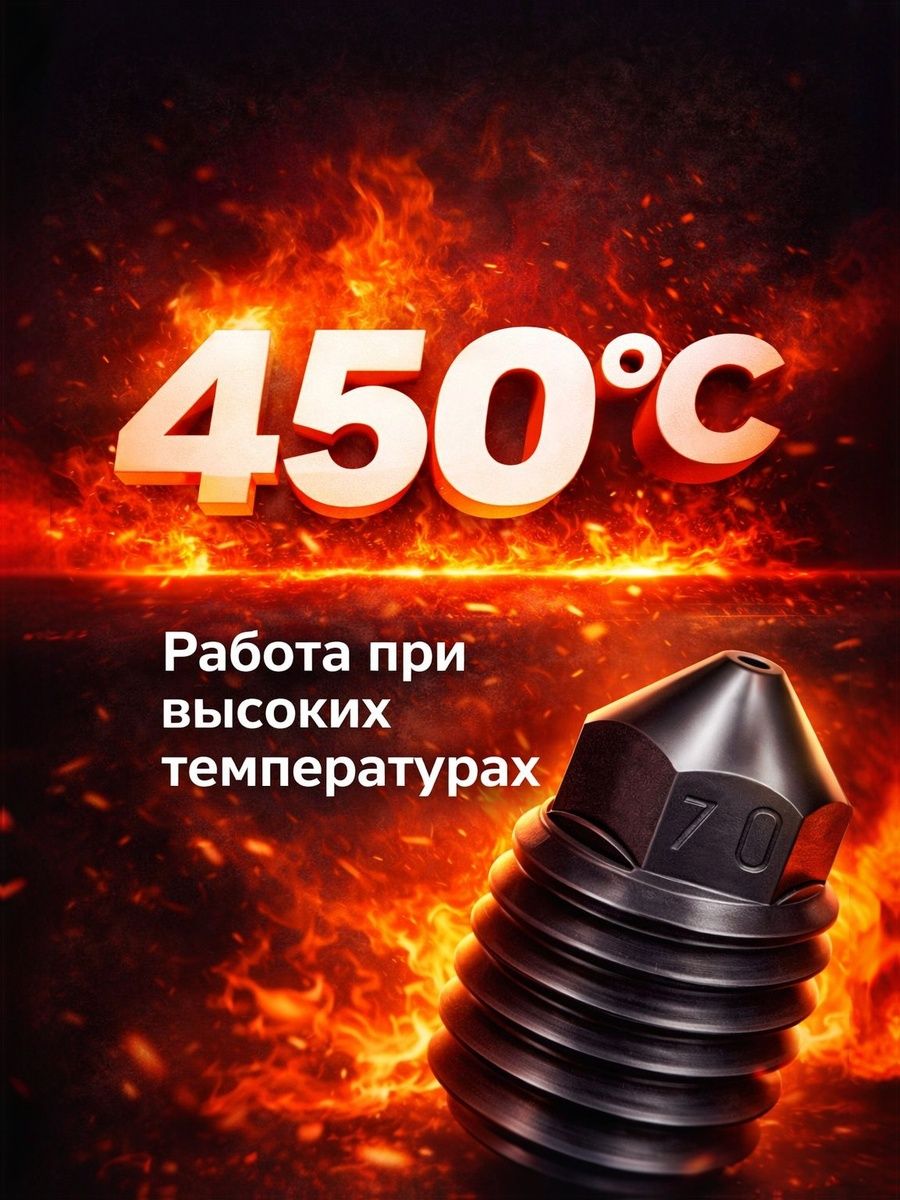 Сопло из закаленной стали 0.6 мм комплект (1шт.) для 3D-принтеров Bambu Lab P1P/ P1S/ X1E/ X1 Carbon,