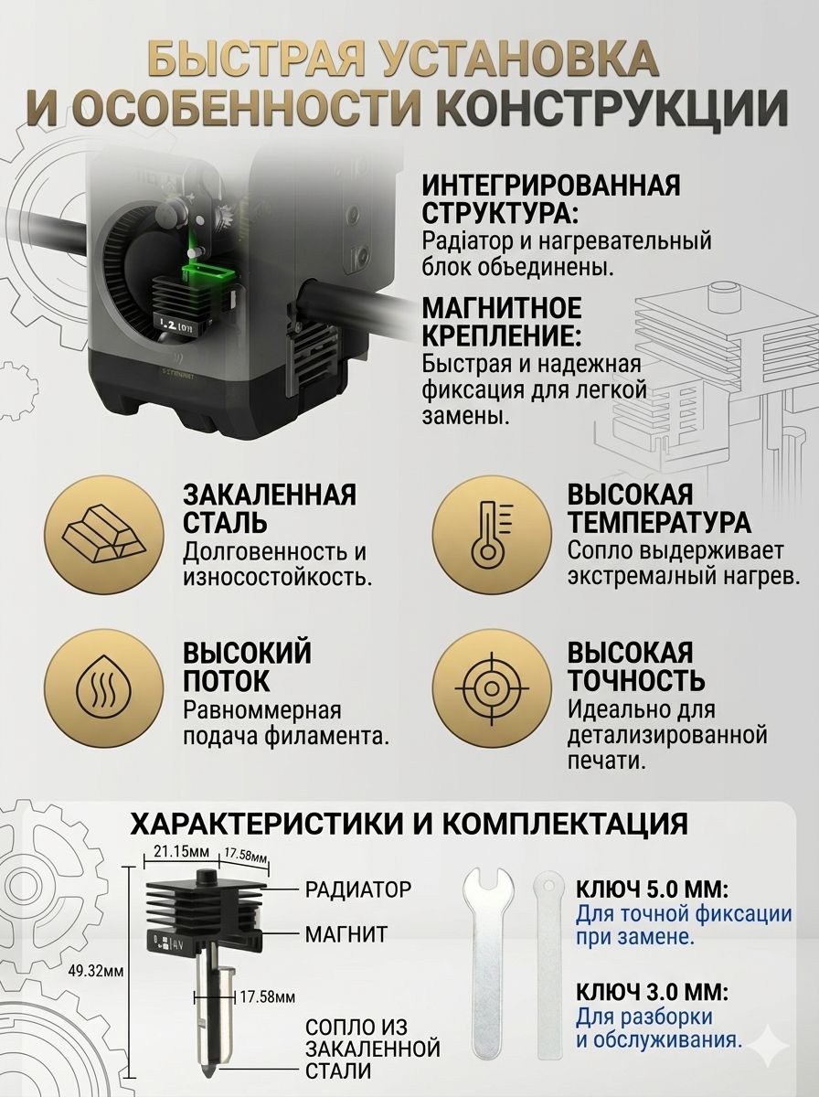 Хотенд P2S для Bambu Lab H2D и P2S Combo, комплект hotend kit с силиконовым чехлом и соплом из закалённой стали 0,4 мм, высокопоточный аксессуар для 3D-принтера