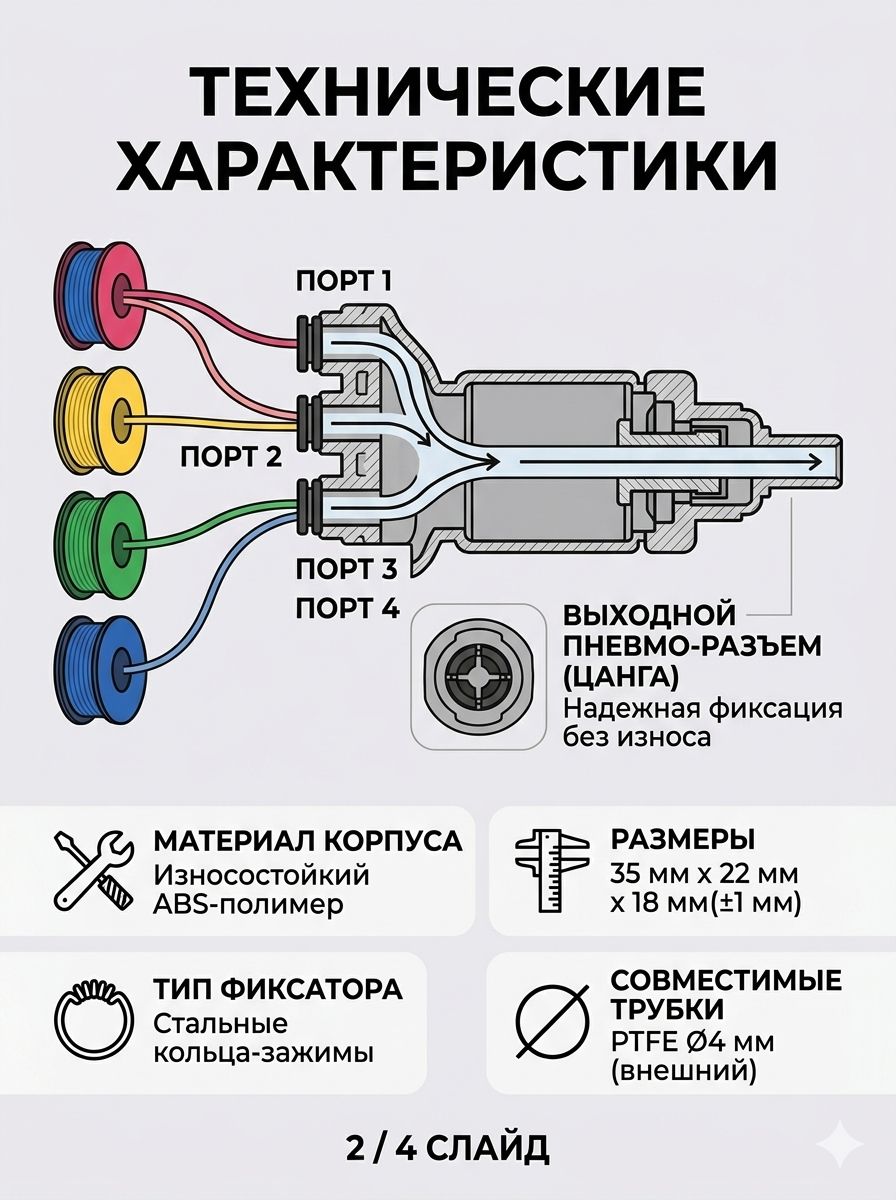 Сменный адаптер PTFE для AMS 4-в-1 для Bambu Lab A1/A1mini
